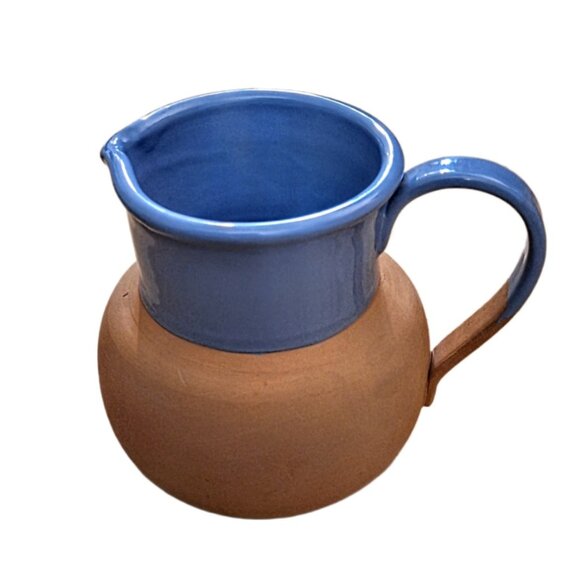 Vintage 6" Himark Terra-Cotta Pitcher Top & Interior Blue Glazed Italy - Picture 4 of 10